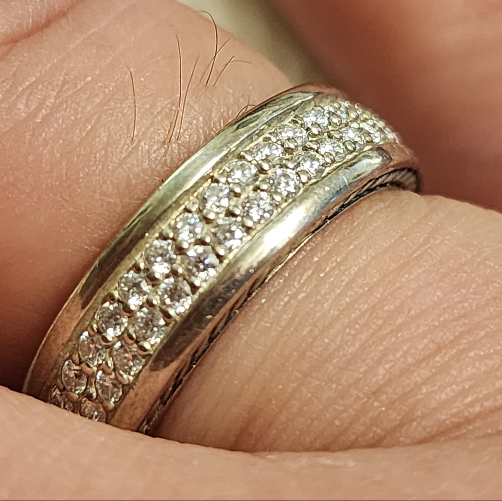 David Yurman Streamline Two Row Band Ring with Pave Diamonds - Picture 3 of 6